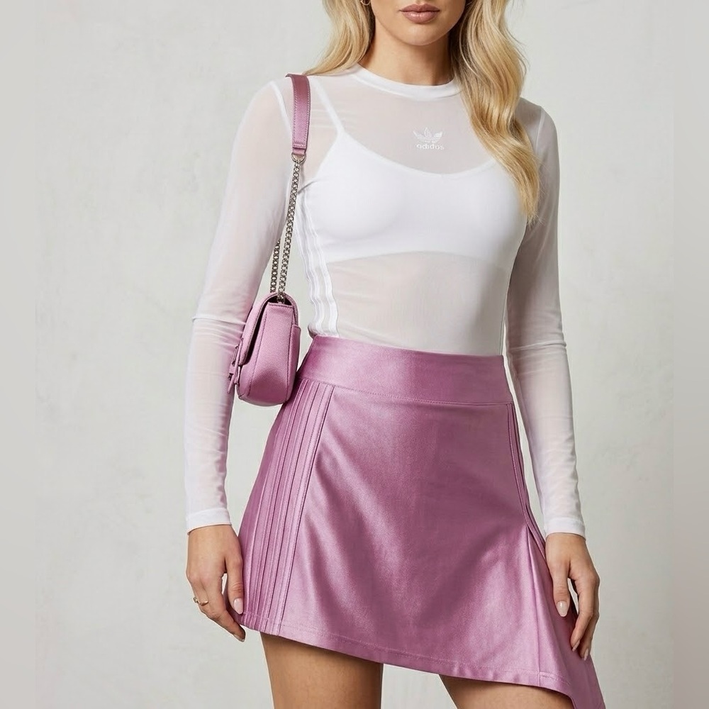 Adidas Set Sheer White Top & Pink Mini Skirt- Size XS -NWT